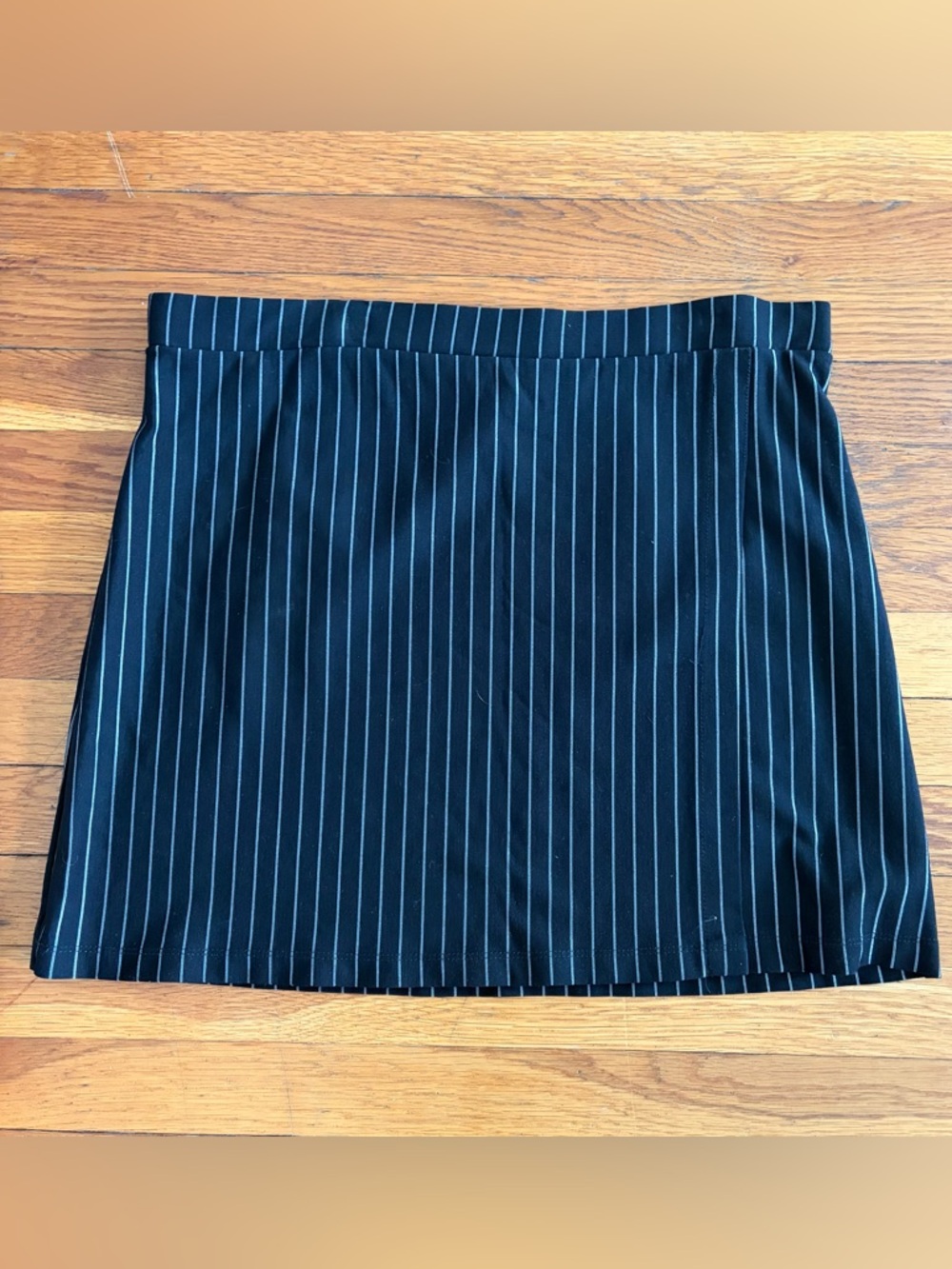 Rachel Black Pinstripe Mini Skirt, size XL